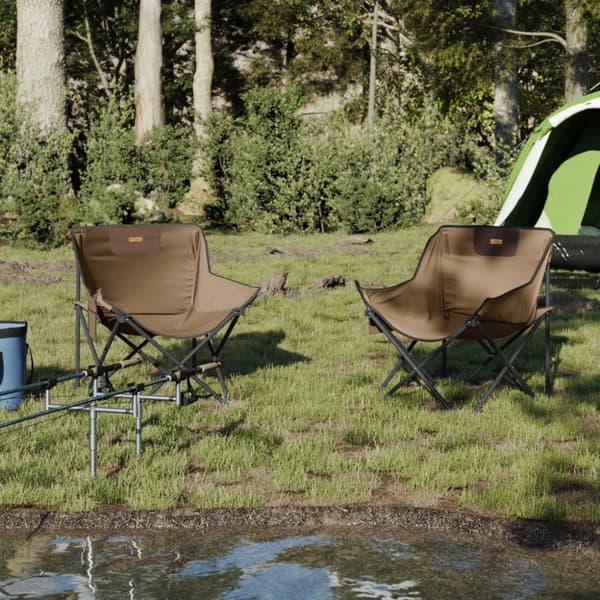 Campingstolar med ficka fällbar 2 st brun
