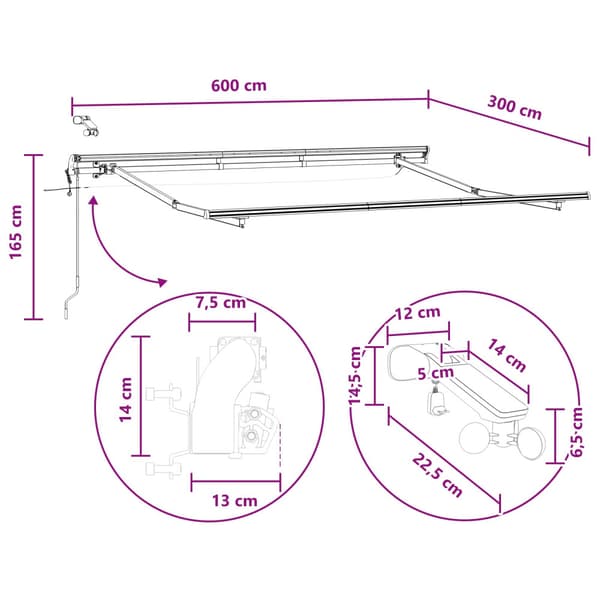 Utfällbar markis Sand 600 × 300 cm Polyester och metall