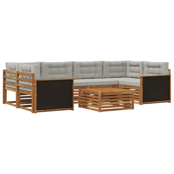 Utomhussoffset med kudde 7 pcs Naturlig och ljusgrå Polyester