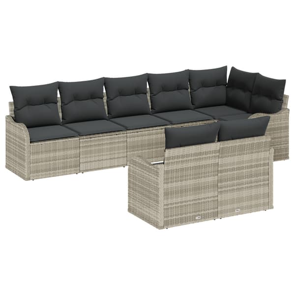 Trädgårdsoffset med kudde 8 pcs Ljusgrå Poly rattan