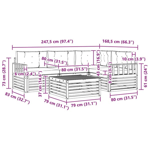 Utomhussoffset med kudde 6 pcs Vit och Beige Polyester