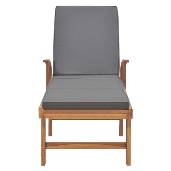 Solsäng med dyna massiv teak grå