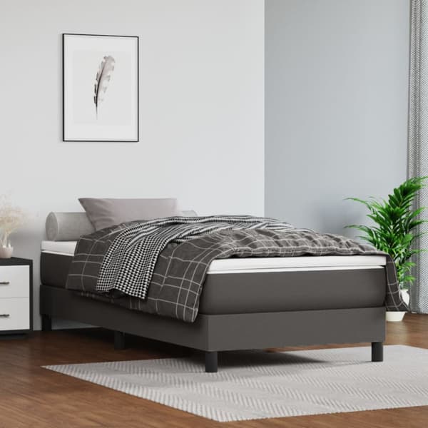 Boxspring-sängram grå 90x200 cm konstläder