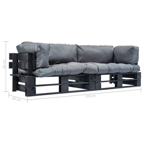 Pallsoffa 2 delar med grå dynor furu