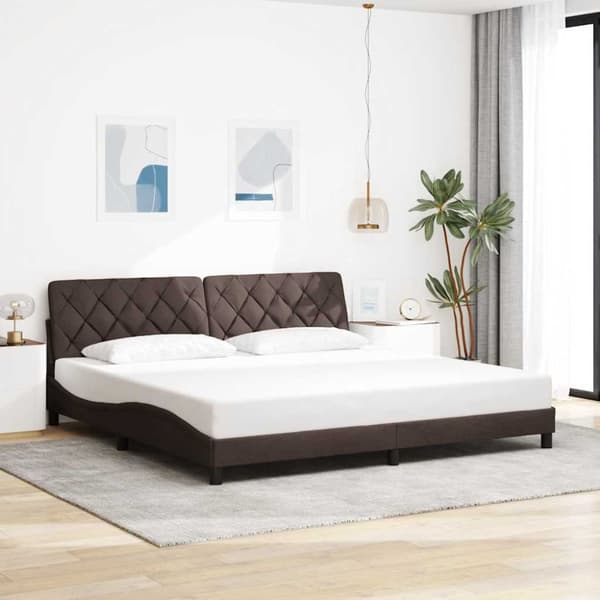 Bed Frame with LED without Mattress Dark Brown 200x200 cm Fabric