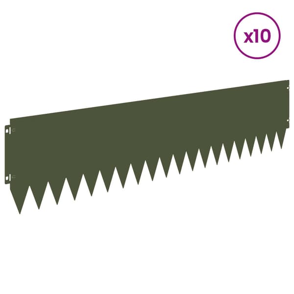 Kant för gräsmatta 10 pcs 103 x 25 cm Stål Olivgrön