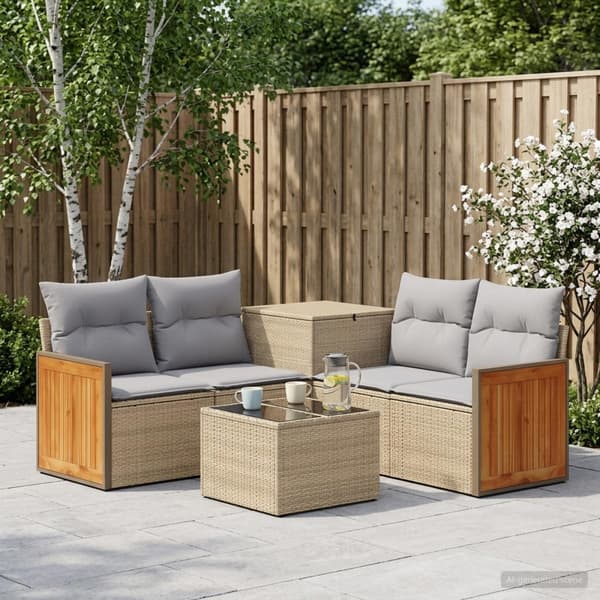 Soffset 6 st Beige och Ljusgrå Poly Rattan och stål