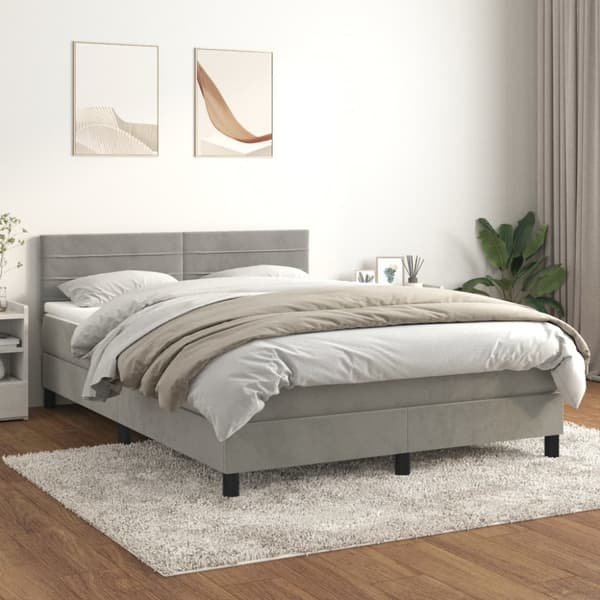 Ramsäng med madrass ljusgrå 140x190 cm sammet