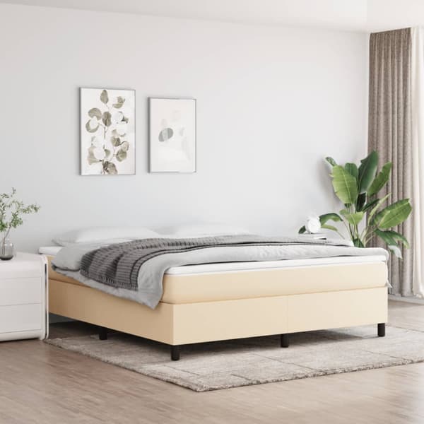 Boxspring-sängram gräddvit 180x200 cm tyg