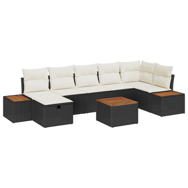 Trädgårdsoffset med kudde 8 pcs Svart Poly rattan