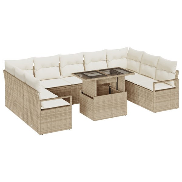 Trädgårdsoffset med lagring 10 pcs Beige Poly rattan