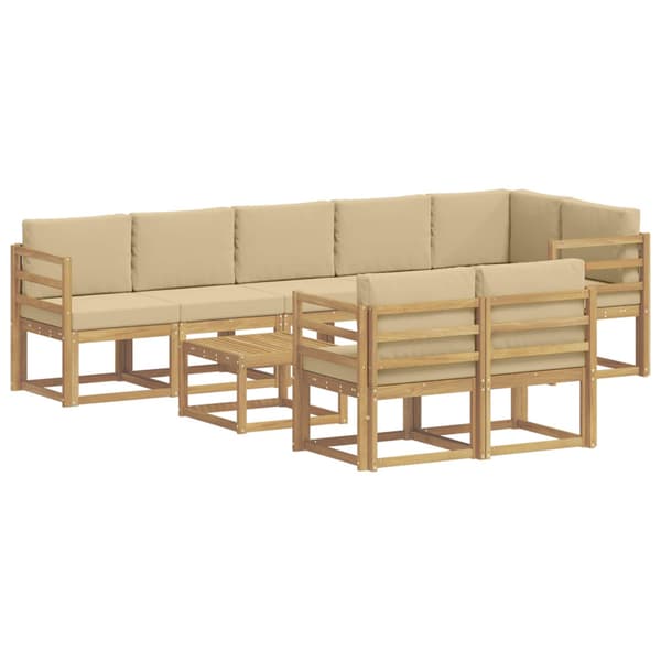 Utomhussoffset med kudde 9 pcs Vit och Beige Polyester