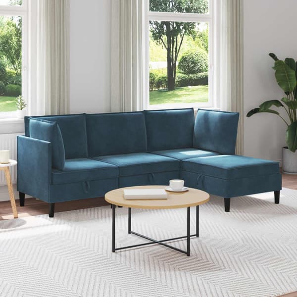 Möbelset för vardagsrummet med kudde 4 pcs Blå Sammet