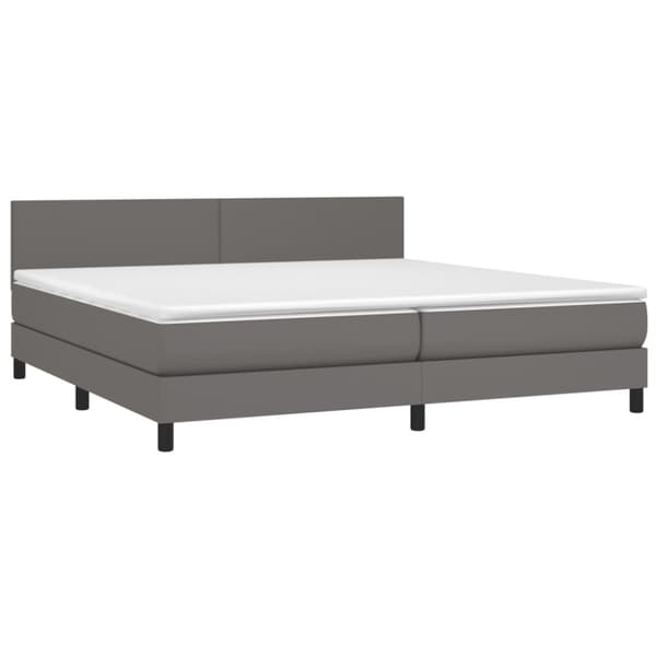 Ramsäng med madrass & LED grå 200x200 cm konstläder