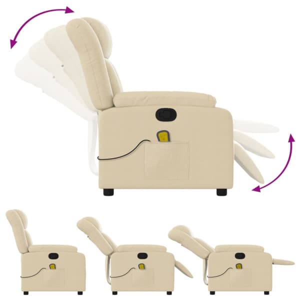 Massagefåtölj gräddvit tyg