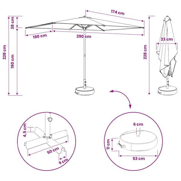Trädgårdsparasol 200 x 300 cm Polyester Rektangulär Gul och Vit