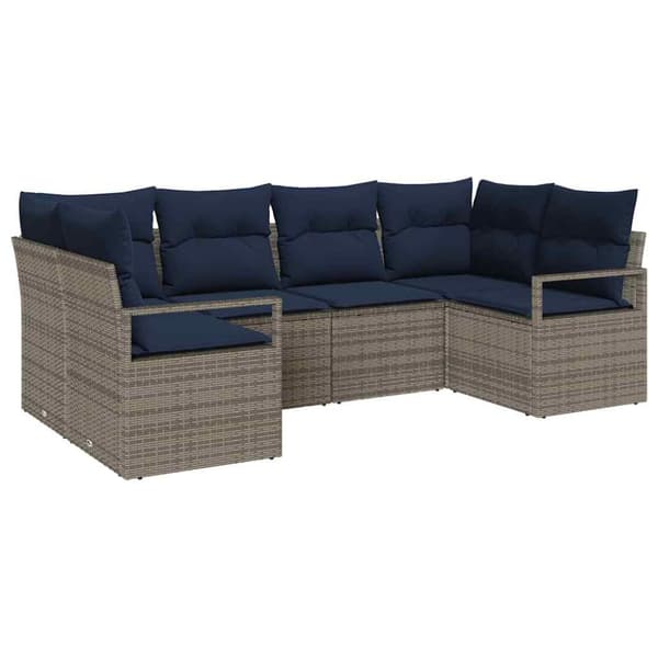 Soffset med kudde 6 pcs Grå Poly Rattan