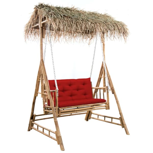 2-sits hammock med palmblad och dynor bambu 202 cm