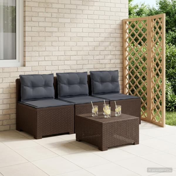 3-sits trädgårdsoffa med kuddar Rattan-look PP Brun