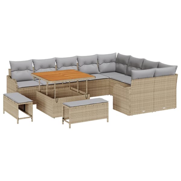 Trädgårdsoffset med kudde 12 pcs Beige konstrotting
