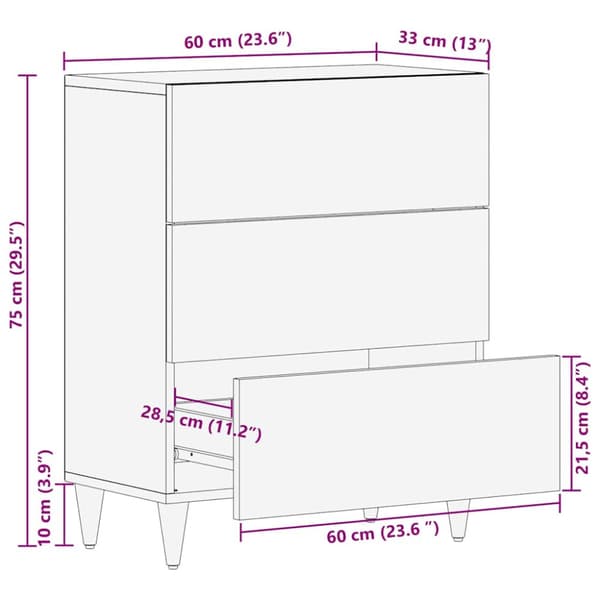 Sideboard Svart 60 x 33 x 75 cm Massivt mangoträ