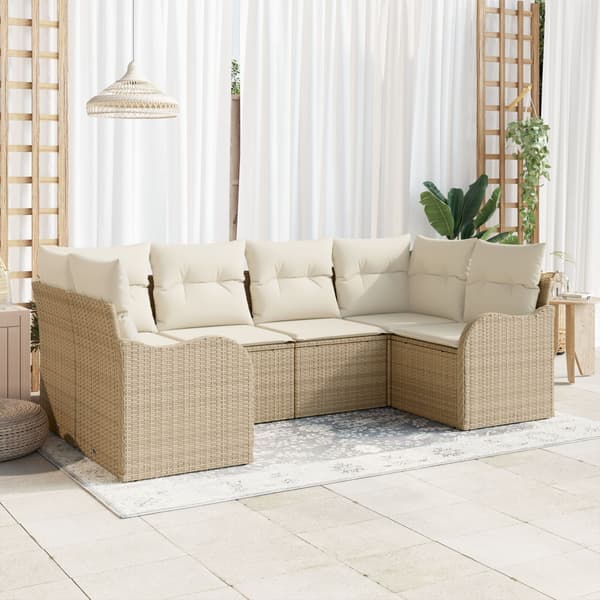 Trädgårdsoffset med kudde 6 pcs Beige Poly rattan