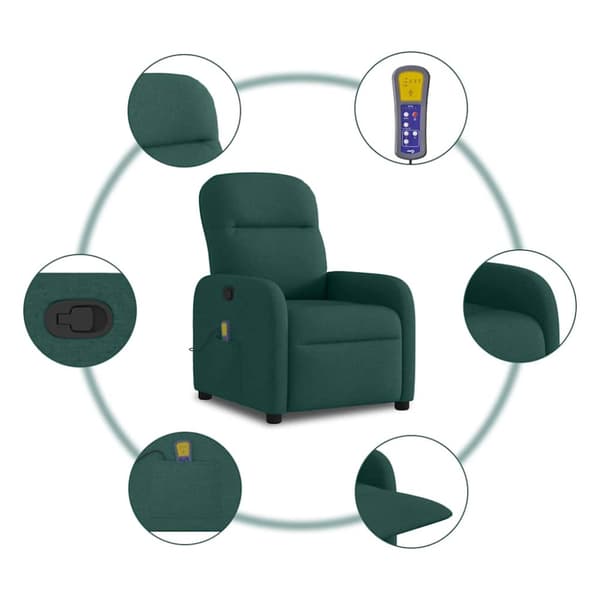 Massagefåtölj mörkgrön tyg