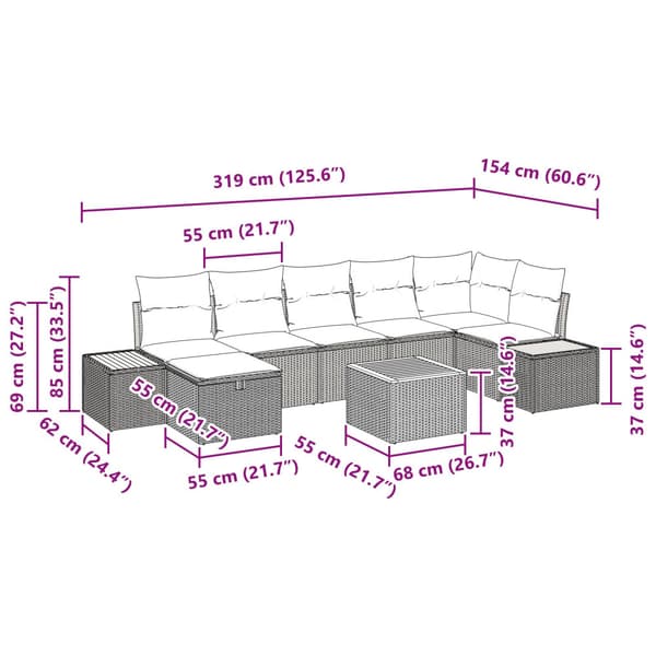 Trädgårdsoffset med kudde 8 pcs Beige konstrotting