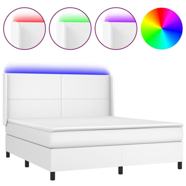 Ramsäng med madrass & LED vit 180x200 cm konstläder