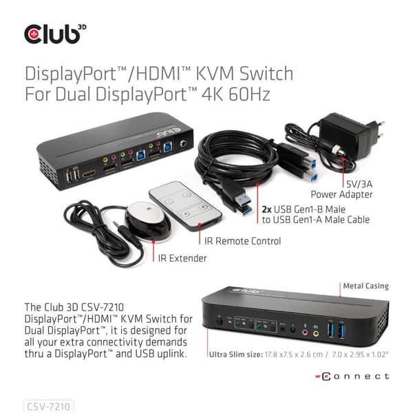 CLUB3D CSV-7210 KVM-switchar Svart