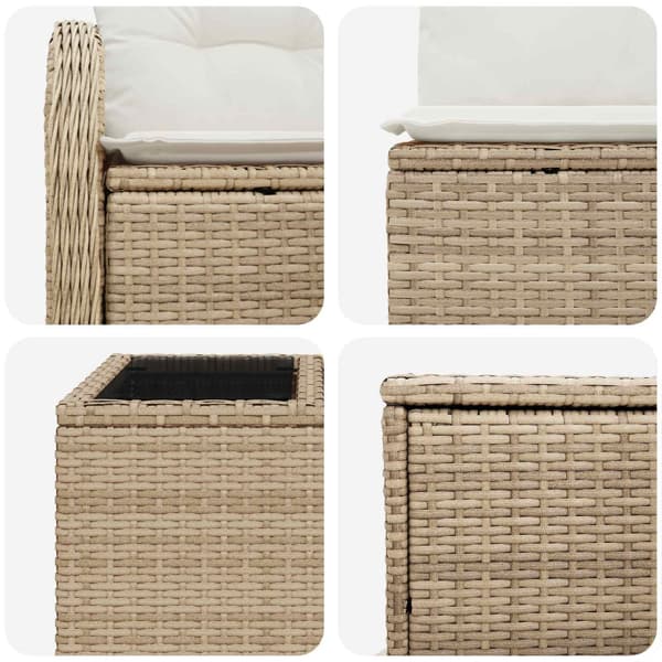 Soffset 6 st Beige och krämvit Poly Rattan och stål