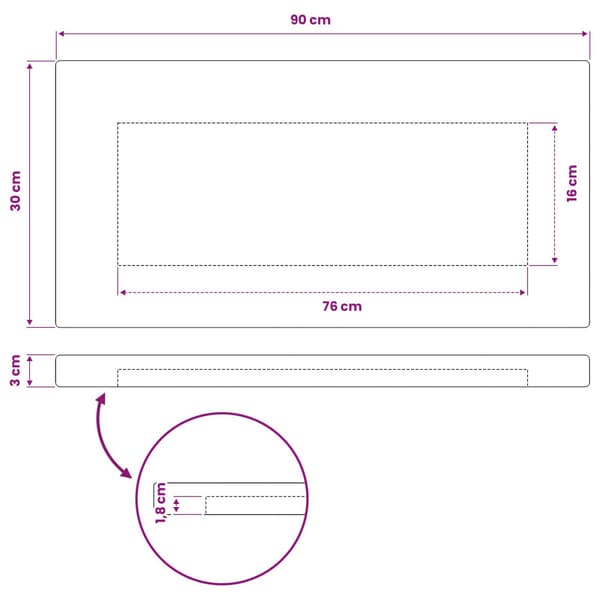 Rektangulärt Bordsskiva 90 x 30 x 3 cm Rektangulär