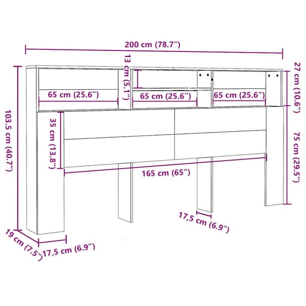 Sänggavel med förvaring vit 200x19x103,5 cm