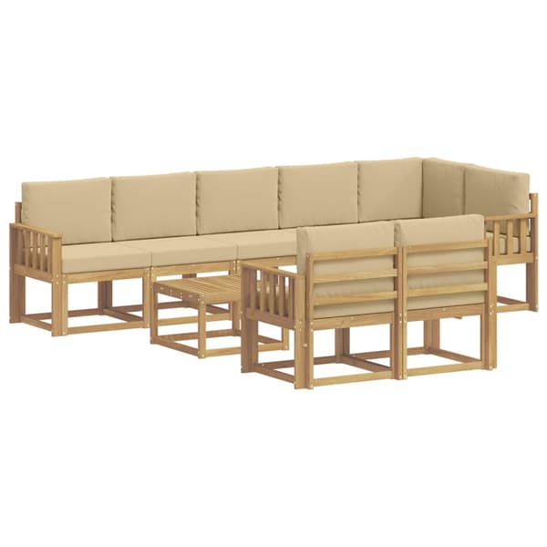 Utomhussoffset med kudde 9 pcs Vit och Beige Polyester
