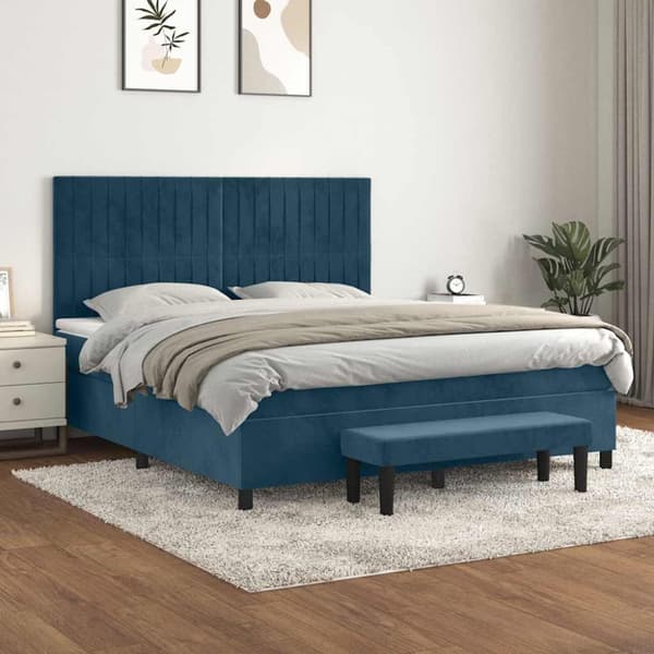 Ramsäng med madrass mörkblå 180x200 cm sammet