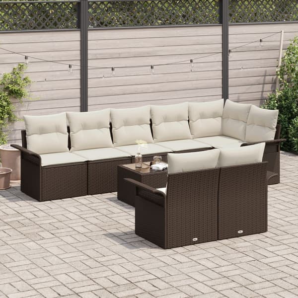 Trädgårdsoffset med kudde 9 pcs Brun Poly rattan