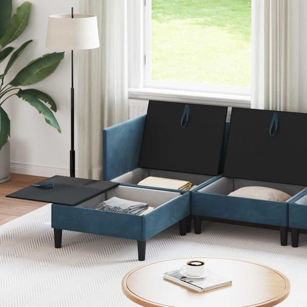 Möbelset för vardagsrummet med kudde 5 pcs Blå Sammet