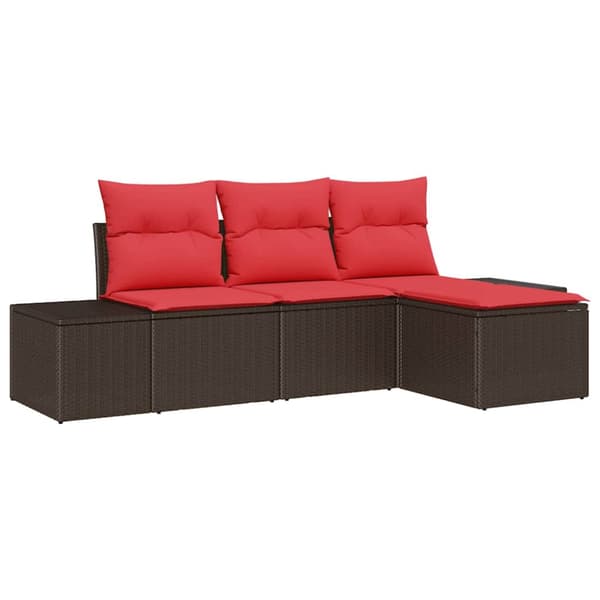 Soffset med kudde 4 pcs Brun Poly Rattan
