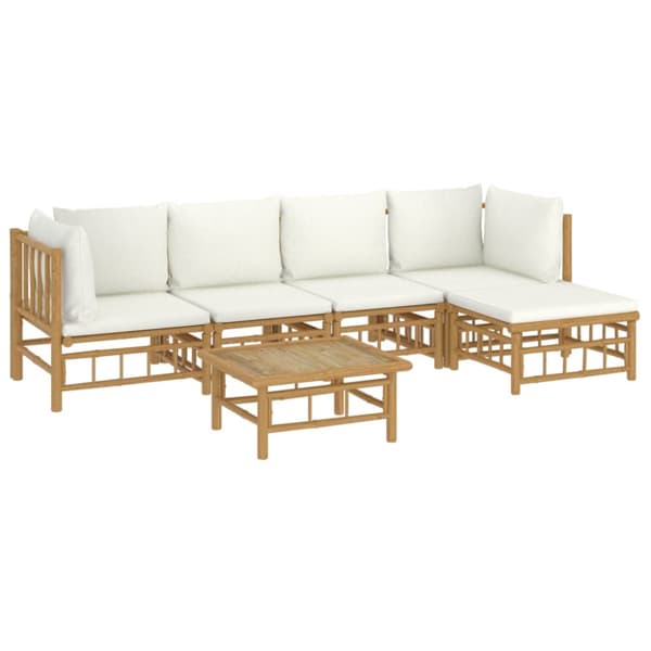 Loungegrupp 6 delar gräddvita dynor bambu