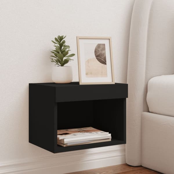 Väggmonterade sängbord med LED-lampor 2 st svart