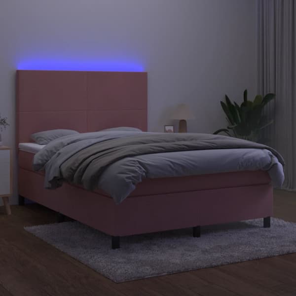 Ramsäng med madrass rosa & LED 140x200 cm sammet
