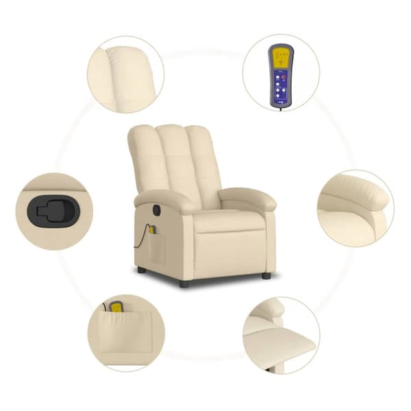Massagefåtölj krämfärgad tyg