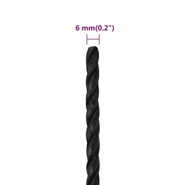 Rep svart 6 mm 250 m polypropylen