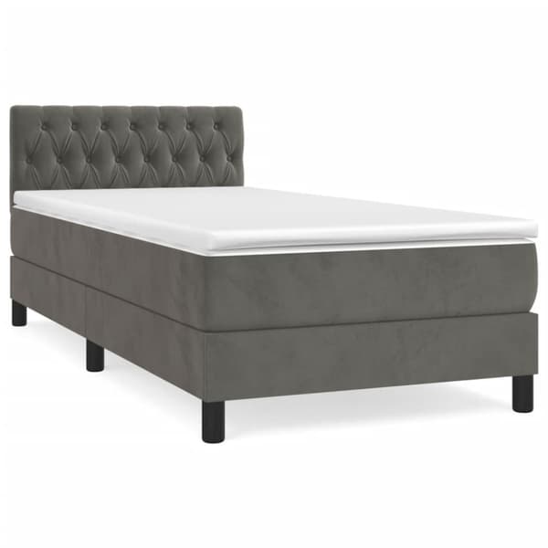 Ramsäng med madrass mörkgrå 90x190 cm sammet