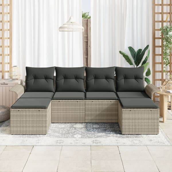 Trädgårdsoffset med kudde 6 pcs Ljusgrå Poly rattan