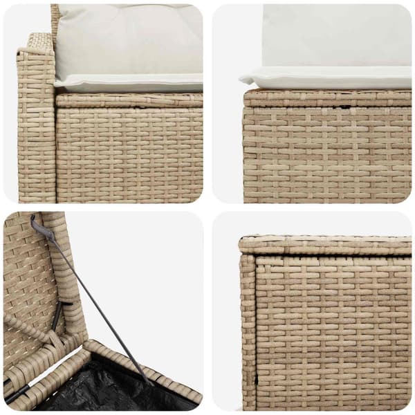 Soffset 7 st Beige och krämvit Poly Rattan och stål