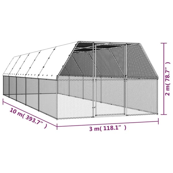 Hönsbur för utomhusbruk 3x10x2 m galvaniserat stål