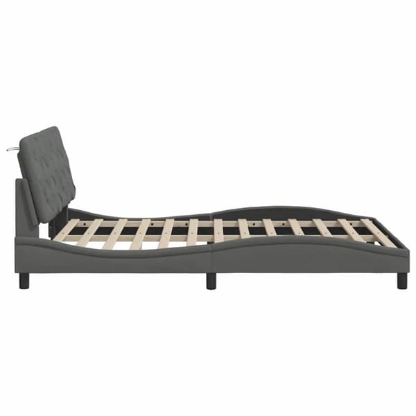 Bed Frame with LED without Mattress Dark Grey 140x190 cm Fabric