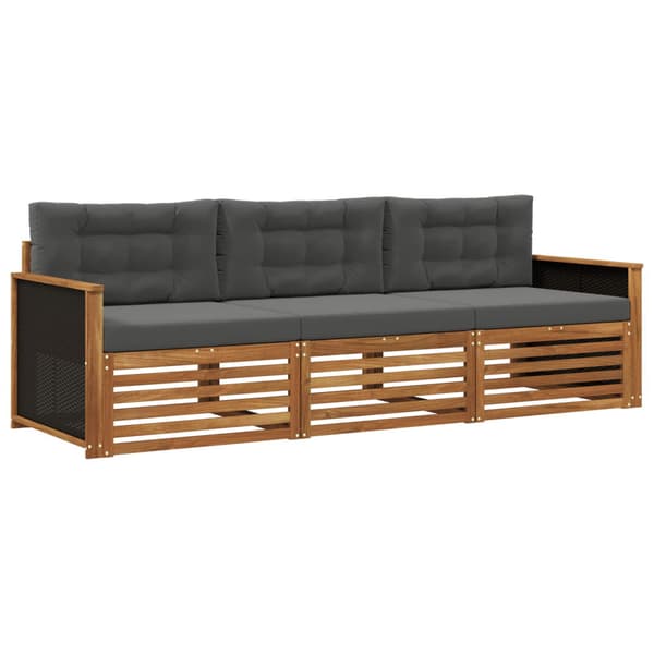 Utomhussoffset med kudde 3 pcs Naturlig och Antracit Polyester