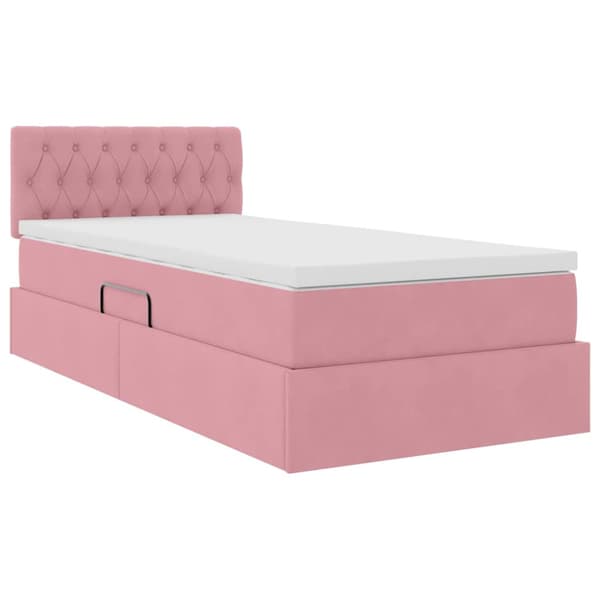 Förvaringssäng med madrass med lagring Rosa 90 x 190 cm Sammet